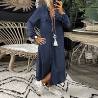 Women's Vintage Style Shirt Collar Patchwork Long Sleeve Solid Color Midi Dress Street main image 4