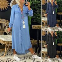 Women's Vintage Style Shirt Collar Patchwork Long Sleeve Solid Color Midi Dress Street main image 2
