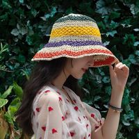 Women's Vacation Stripe Wide Eaves Straw Hat main image 4