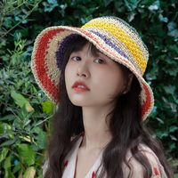 Women's Vacation Stripe Wide Eaves Straw Hat main image 3