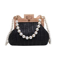 Women's Small Straw Solid Color Streetwear Pearls Lock Clasp Straw Bag sku image 3