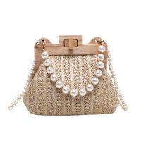 Women's Small Straw Solid Color Streetwear Pearls Lock Clasp Straw Bag sku image 2