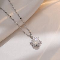 Streetwear Flower Titanium Steel Inlay Artificial Pearls Zircon Pendants Pendant Necklace main image 5