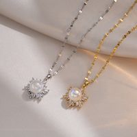 Strassenmode Blume Titan Stahl Inlay Künstliche Perlen Zirkon Anhänger Halskette Mit Anhänger main image 1