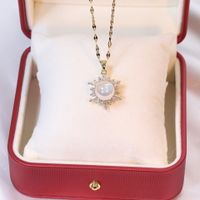 Strassenmode Blume Titan Stahl Inlay Künstliche Perlen Zirkon Anhänger Halskette Mit Anhänger sku image 4
