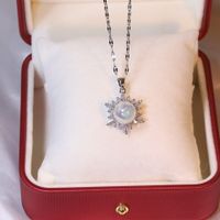 Strassenmode Blume Titan Stahl Inlay Künstliche Perlen Zirkon Anhänger Halskette Mit Anhänger sku image 5