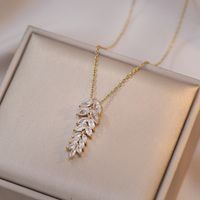 Novelty Leaf Titanium Steel Inlay Zircon Pendants Pendant Necklace main image 3