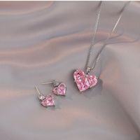 Sweet Heart Shape Titanium Steel Inlay Zircon Women's Earrings Necklace Jewelry Set main image 2