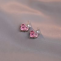 Sweet Heart Shape Titanium Steel Inlay Zircon Women's Earrings Necklace Jewelry Set sku image 4