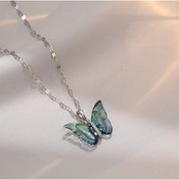 Sweet Butterfly Titanium Steel Inlay Zircon Pendants Pendant Necklace sku image 4