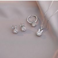 Cute Animal Titanium Steel Inlay Zircon Women's Rings Earrings Necklace sku image 6