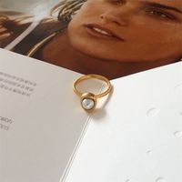Simple Style Geometric Double Ring Stainless Steel Inlay Artificial Pearls Rings main image 4