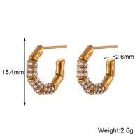1 Pair Modern Style C Shape Plating Inlay Stainless Steel Rhinestones Pearl 18k Gold Plated Ear Studs main image 5