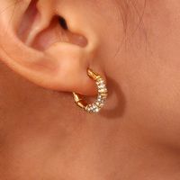 1 Pair Modern Style C Shape Plating Inlay Stainless Steel Rhinestones Pearl 18k Gold Plated Ear Studs main image 2