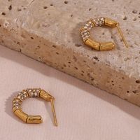1 Pair Modern Style C Shape Plating Inlay Stainless Steel Rhinestones Pearl 18k Gold Plated Ear Studs main image 4