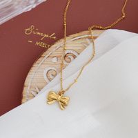 Sweet Simple Style Bow Knot Titanium Steel Plating Pendant Necklace sku image 1