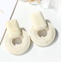 Simple Style Round Rectangle Wood Hollow Out Women's Earrings sku image 2