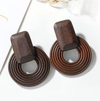 Simple Style Round Rectangle Wood Hollow Out Women's Earrings sku image 3