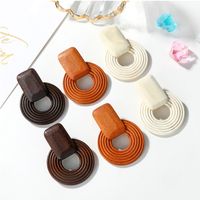 Simple Style Round Rectangle Wood Hollow Out Women's Earrings main image 1