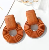 Simple Style Round Rectangle Wood Hollow Out Women's Earrings sku image 1