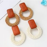 Vacation Round Rectangle Wood Rattan Hollow Out Women's Earrings main image 1