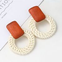 Vacation Round Rectangle Wood Rattan Hollow Out Women's Earrings sku image 2