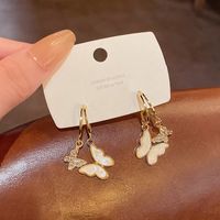 Ins Style Butterfly Alloy Inlay Shell Zircon Women's Drop Earrings sku image 1