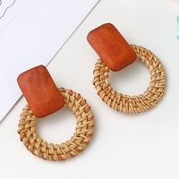 Vacation Round Rectangle Wood Rattan Hollow Out Women's Earrings sku image 1