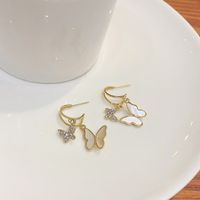 Ins Style Butterfly Alloy Inlay Shell Zircon Women's Drop Earrings main image 1