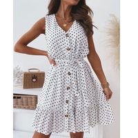 Women's Sheath Dress Casual Round Neck Sleeveless Polka Dots Above Knee Daily sku image 10