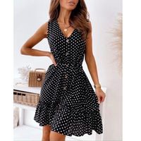 Women's Sheath Dress Casual Round Neck Sleeveless Polka Dots Above Knee Daily sku image 4