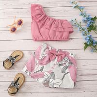 Vacation Leaf Flower Bow Knot Cotton Girls Clothing Sets main image 3