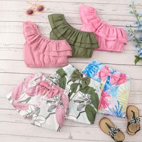 Vacation Leaf Flower Bow Knot Cotton Girls Clothing Sets main image 1