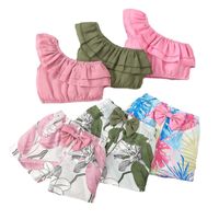 Vacation Leaf Flower Bow Knot Cotton Girls Clothing Sets main image 2