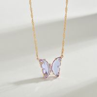 Wholesale Jewelry Sweet Butterfly Metal Artificial Crystal Pendant Necklace sku image 2