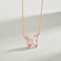 Wholesale Jewelry Sweet Butterfly Metal Artificial Crystal Pendant Necklace sku image 3
