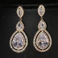 Simple Style Water Droplets Metal Inlay Zircon Women's Drop Earrings sku image 1