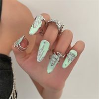 Hip-hop Retro Streetwear Geometric Heart Shape Butterfly Metal Inlay Artificial Rhinestones Turquoise 18k Gold Plated Silver Plated Women's Charm Ring Open Ring main image 5