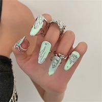 Hip-hop Retro Streetwear Geometric Heart Shape Butterfly Metal Inlay Artificial Rhinestones Turquoise 18k Gold Plated Silver Plated Women's Charm Ring Open Ring sku image 16
