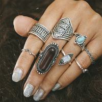 Hip-hop Retro Streetwear Geometric Heart Shape Butterfly Metal Inlay Artificial Rhinestones Turquoise 18k Gold Plated Silver Plated Women's Charm Ring Open Ring main image 3