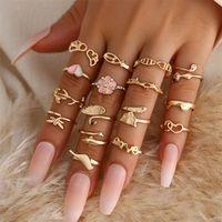 Hip-hop Retro Streetwear Geometric Heart Shape Butterfly Metal Inlay Artificial Rhinestones Turquoise 18k Gold Plated Silver Plated Women's Charm Ring Open Ring main image 2