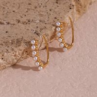 Modern Style U Shape Stainless Steel Plating Inlay Artificial Pearls Rhinestones 18k Gold Plated Women's Ear Studs main image 4