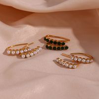 Modern Style U Shape Stainless Steel Plating Inlay Artificial Pearls Rhinestones 18k Gold Plated Women's Ear Studs main image 1