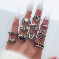 Hip-hop Retro Streetwear Geometric Heart Shape Butterfly Metal Inlay Artificial Rhinestones Turquoise 18k Gold Plated Silver Plated Women's Charm Ring Open Ring sku image 12