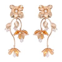 1 Pair Vintage Style Lady Streetwear Heart Shape Flower Bird Plating Imitation Pearl Alloy Drop Earrings Ear Studs sku image 9