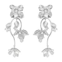 1 Pair Vintage Style Lady Streetwear Heart Shape Flower Bird Plating Imitation Pearl Alloy Drop Earrings Ear Studs sku image 10