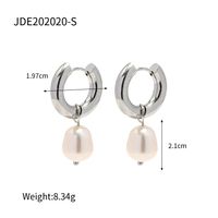1 Pair Ins Style Round Stainless Steel Plating Inlay Pearl White Gold Plated Earrings sku image 1