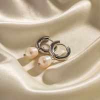1 Paire Style Ins Rond Acier Inoxydable Placage Incruster Perle Or Blanc Plaqué Des Boucles D'oreilles main image 1