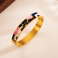 Elegant Luxurious Round Square Infinity Stainless Steel Enamel Plating Inlay Zircon 18k Gold Plated Bangle main image 3