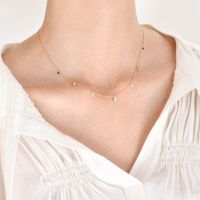 201 Stainless Steel Fairy Style Simple Style Plating Inlay Triangle Square Water Droplets Zircon Necklace sku image 9